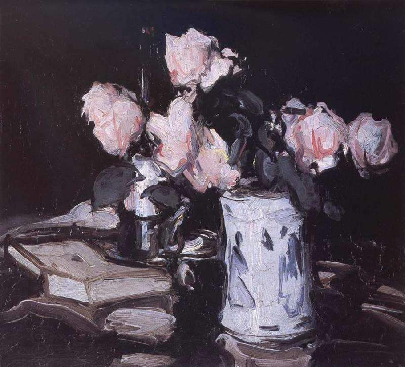 Samuel John Peploe Roses in a Blue and White Vase,Black Background China oil painting art